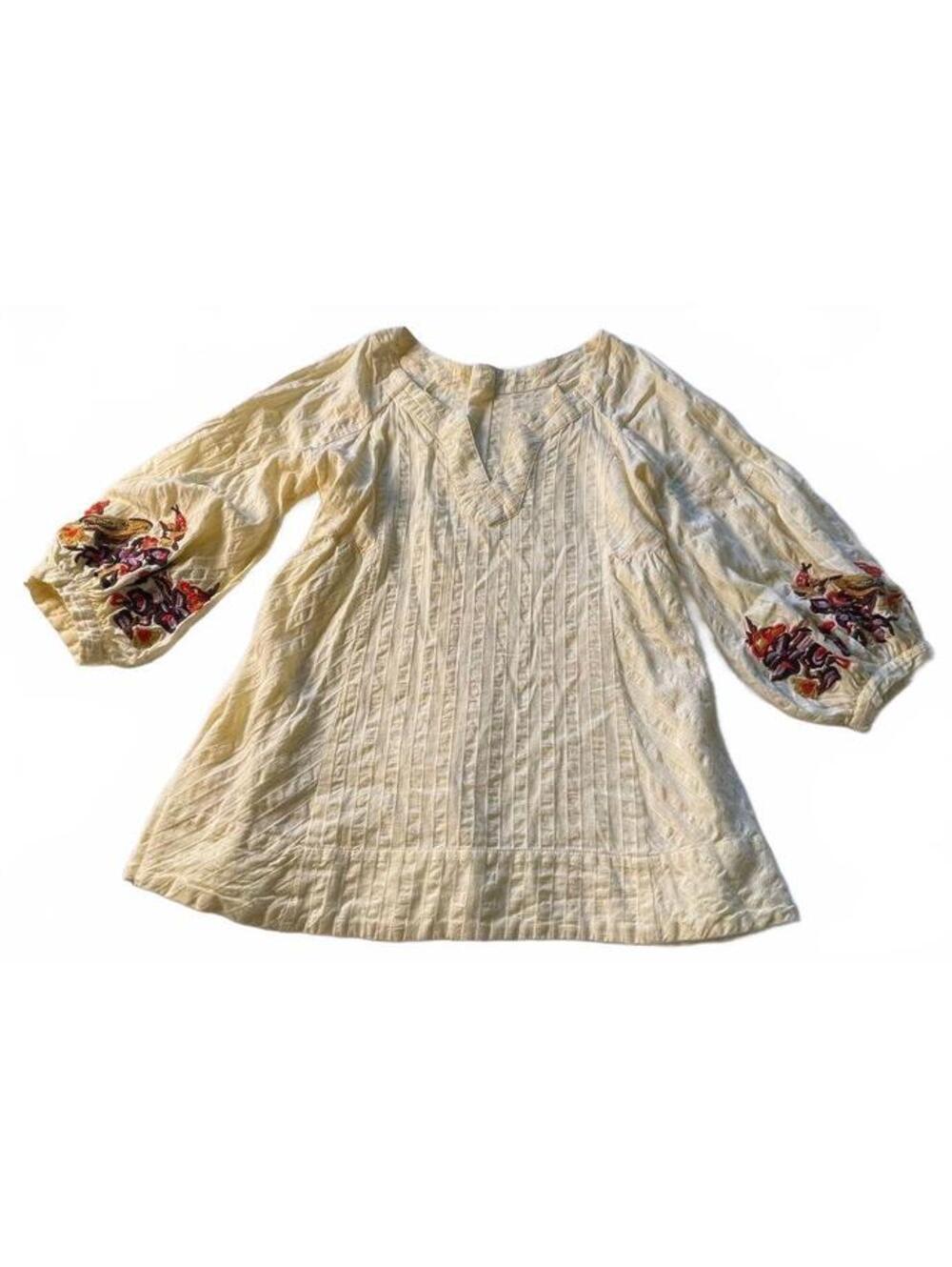 Vintage Cream Embroidered Puff Sleeve Blouse Handmade- Very well Made